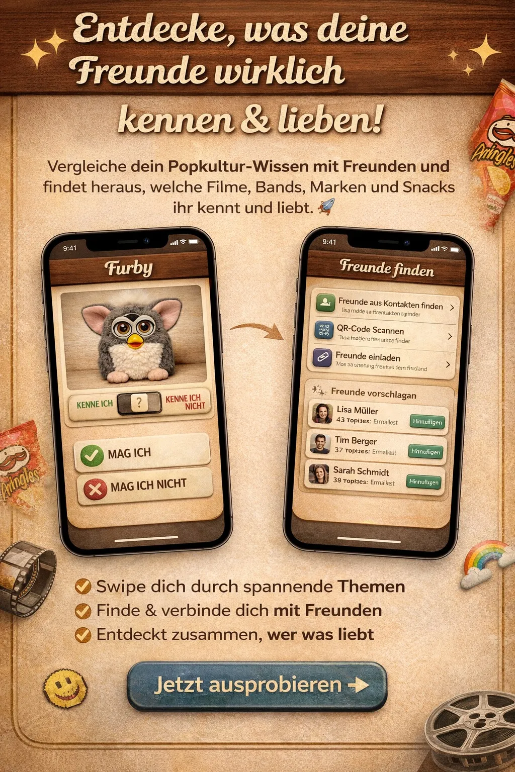 Mobile application showing furby card swipable